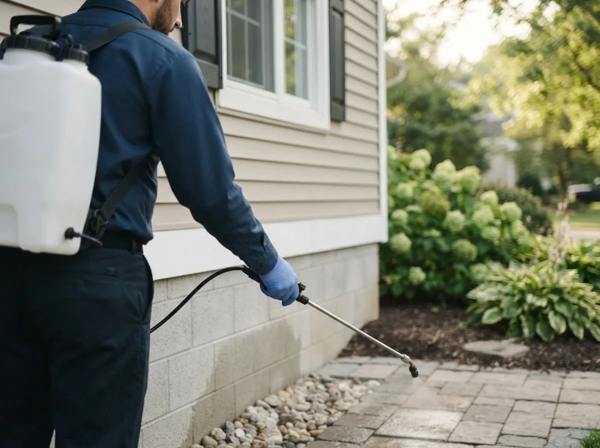 Pest control technician inspecting a home in Burnsville, WV